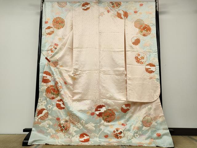 平和屋着物●豪華振袖　駒刺繍　雪輪草花文　金彩　正絹　逸品　CABA1801ut