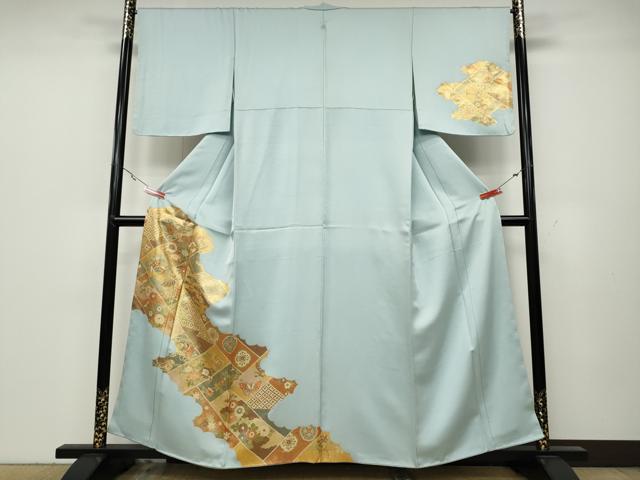 平和屋着物●訪問着　駒刺繍　雲取り鴛鴦花蝶文　金彩　正絹　逸品　CABA1851ut