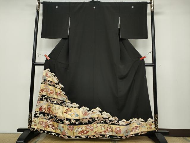 平和屋着物●豪華黒留袖　駒刺繍　几帳扇面花文　金彩　正絹　逸品　CABA1912ut