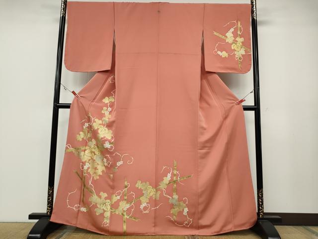 平和屋着物●訪問着　刺繍　蔦の葉花文　金彩　正絹　逸品　CABA1952ut