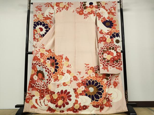 平和屋着物●セミアンティーク　振袖　舞花文　正絹　逸品　CABA1955ut