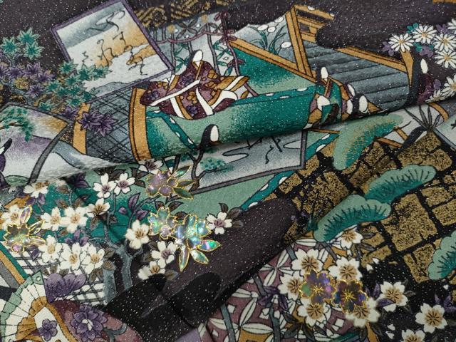 平和屋着物●訪問着　螺鈿　雲取り人物風景花文　百人一首　銀通し地　正絹　逸品　CABA1979ut