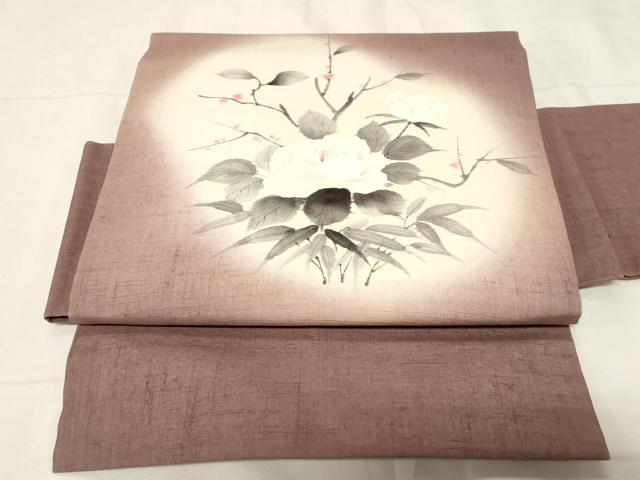 平和屋着物●つけ帯　手描き　紬地　草花文　正絹　逸品　未使用　CABA2174dy