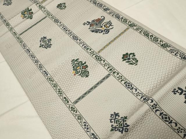 平和屋着物●本場筑前博多織　八寸名古屋帯　吉祥花文　正絹　逸品　未使用　CABA2184dy_1