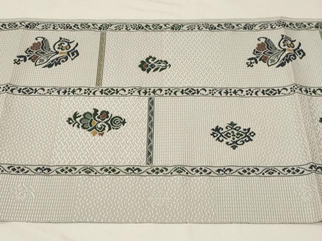 平和屋着物●本場筑前博多織　八寸名古屋帯　吉祥花文　正絹　逸品　未使用　CABA2184dy_5