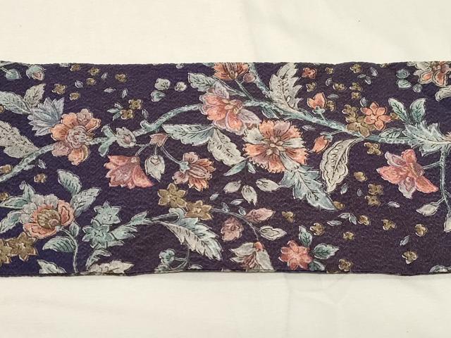 平和屋着物●全通柄　九寸名古屋帯　更紗花文　鬼しぼ縮緬　正絹　逸品　CABA2197dy 平和屋着物○全通柄 九寸名古屋帯 更紗花文 鬼しぼ