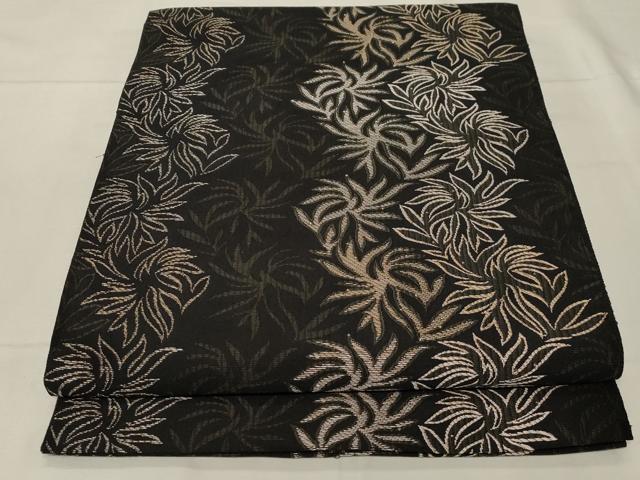 平和屋着物●八寸名古屋帯　草木文　黒地　正絹　逸品　CABA2225dy