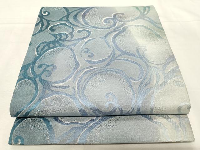 平和屋着物●全通柄　九寸名古屋帯　流水文　銀通し地　正絹　逸品　CABA2234dy