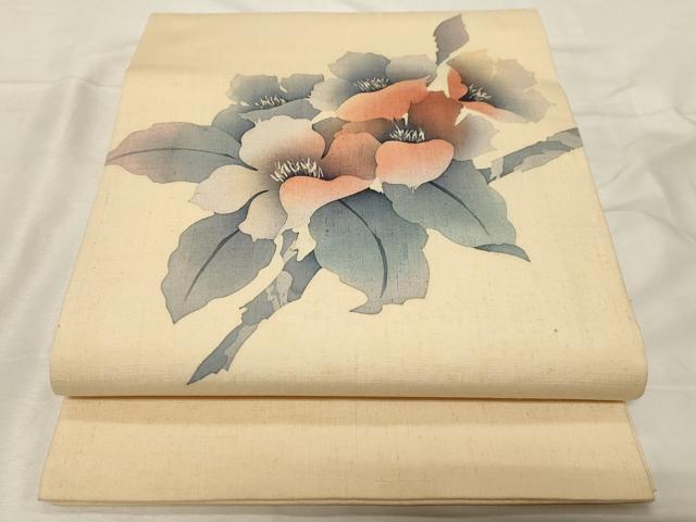 平和屋着物●九寸開き名古屋帯　作家物　ろうけつ染め　草花文　正絹　逸品　CABA2237dy