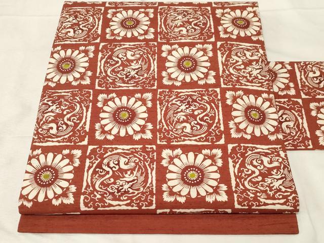 平和屋着物●全通柄　九寸名古屋帯　紬地　型染め　市松龍花文　正絹　逸品　未使用　CABA2257dy