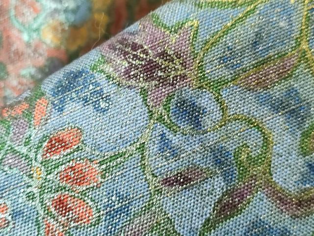 平和屋着物○ワンタッチつけ帯 作家物 紬地 切嵌草花文 金彩