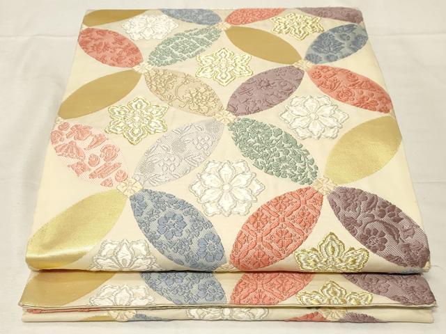 平和屋着物●六通柄袋帯　唐織　七宝花文　金銀糸　正絹　逸品　CABA2272dy