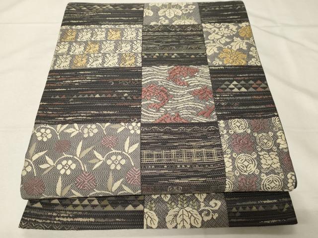 平和屋着物●六通柄袋帯　唐織　動物草花文　名物裂　金糸　正絹　逸品　CABA2310dy