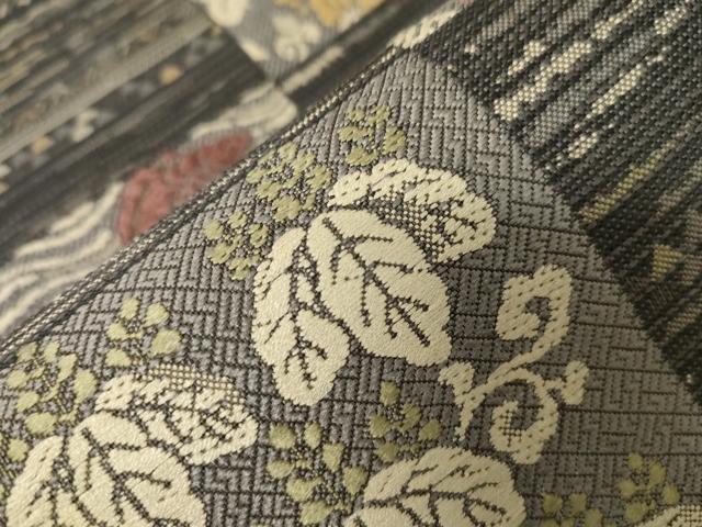 平和屋着物○六通柄袋帯 唐織 動物草花文 名物裂 金糸 正絹