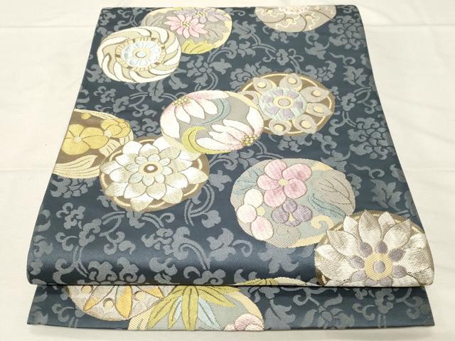 平和屋着物●六通柄袋帯　唐織　草花丸文　金糸　正絹　逸品　CABA2329dy