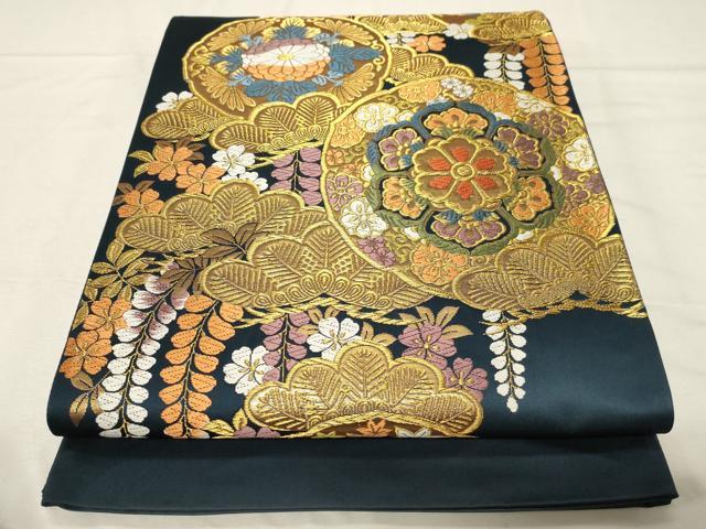 平和屋着物●西陣　六通柄袋帯　唐織　花の詩　金糸　森本織物謹製　証紙付き　正絹　逸品　未使用　CABA2344dy