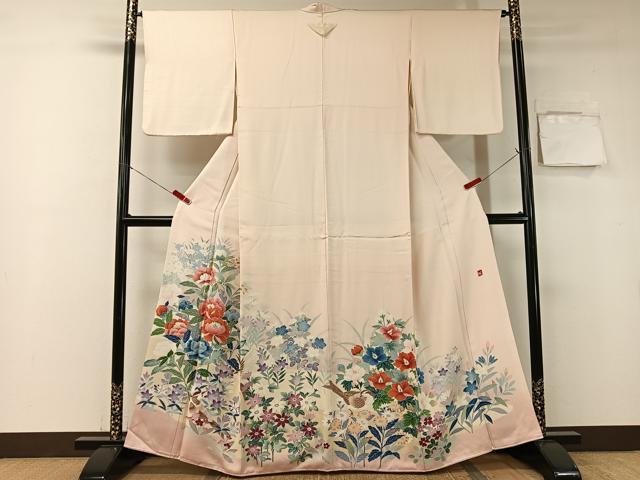 平和屋着物●豪華色留袖　友禅　作家物　草花鳥文　正絹　逸品　未使用　CABA4635vp