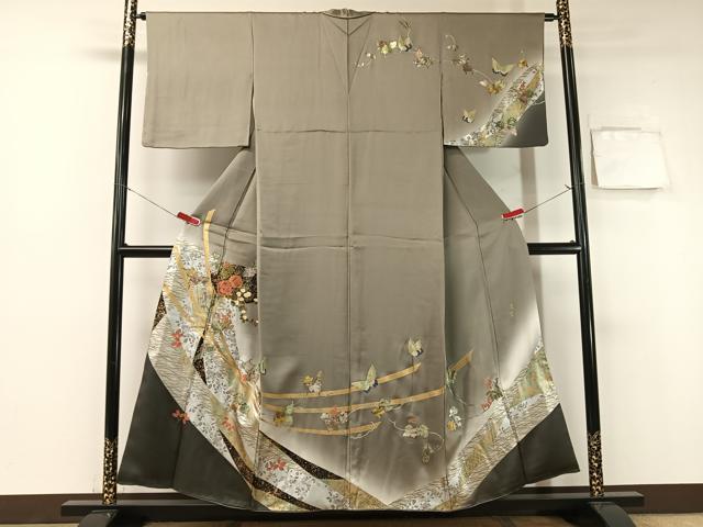 平和屋着物●訪問着　作家物　地紙花蝶文　暈し染め　金銀彩　正絹　逸品　CABA4636vp