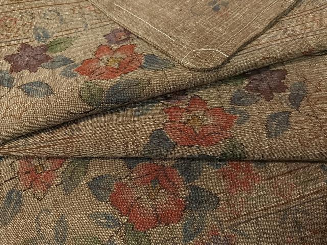 平和屋着物●小千谷紬　花唐草文　正絹　逸品　未使用　CABA4643vp