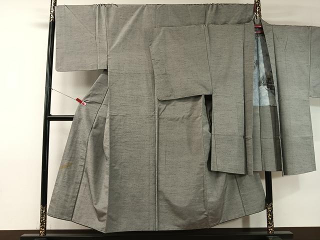 平和屋着物●男性　紬　アンサンブル　桔梗鼠色　正絹　逸品　CABA4655vp