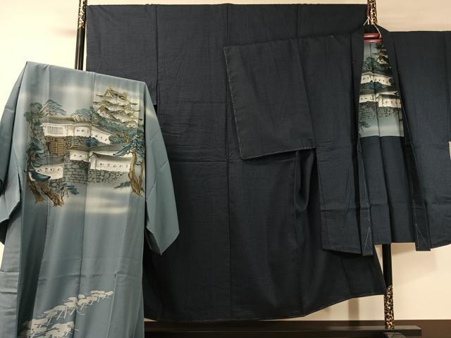 平和屋着物●男性　紬　アンサンブル　長襦袢セット　100亀甲　正絹　逸品　未使用　CABA4659vp