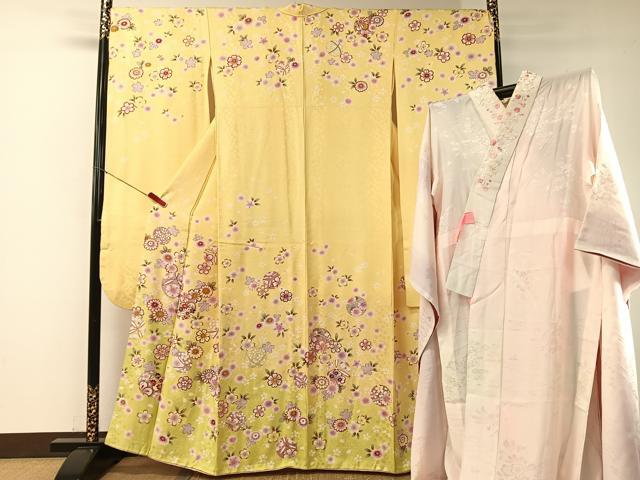 平和屋着物●豪華振袖・長襦袢セット　花毬文　暈し染め　金彩　半衿刺繍　正絹　逸品　CABA4677vp