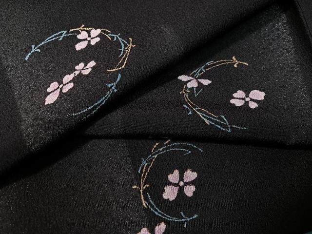 平和屋着物●小紋　吹寄せ花丸文　暈し染め　黒地　洗える着物　CABA4708vp