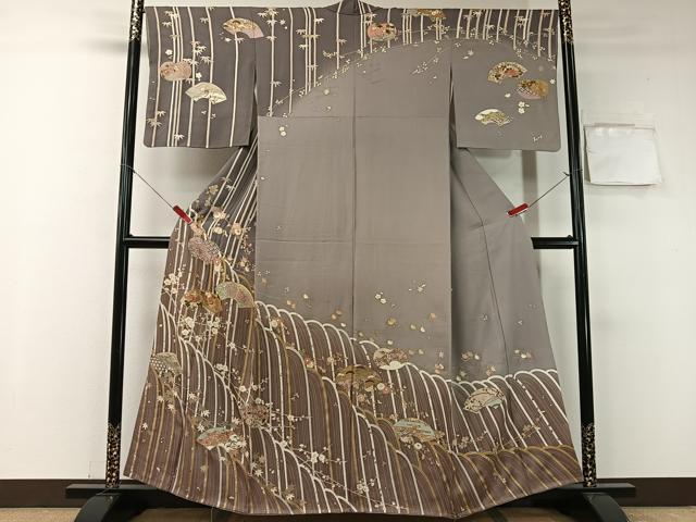 平和屋着物●訪問着　駒刺繍　立波地紙枝花文　暈し染め　金彩　正絹　逸品　CABA4723vp