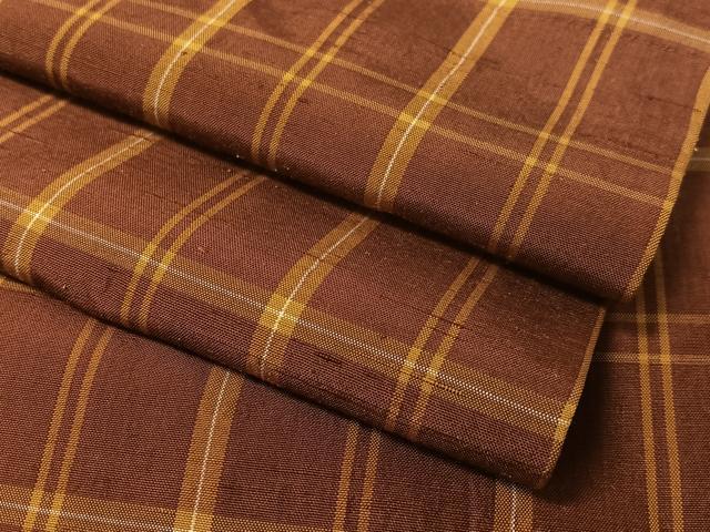 平和屋着物●上質な紬　格子柄　正絹　逸品　CABA4728vp