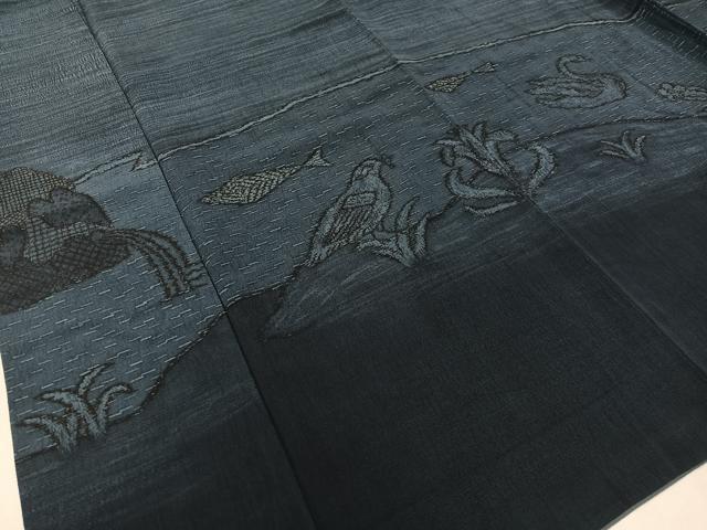 平和屋着物●訪問着　お召地　魚　鳥　正絹　逸品　CABA4767vp