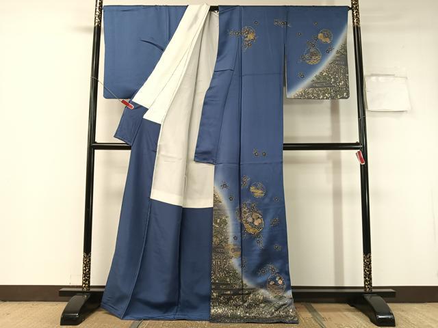 平和屋着物○訪問着 駒刺繍 雪輪花文 暈し染め 金彩 正絹