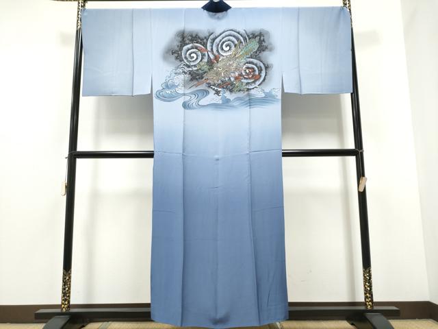 平和屋着物●男性　長襦袢　袷　龍　立波文　暈し染め　正絹　逸品　CABA4820hy