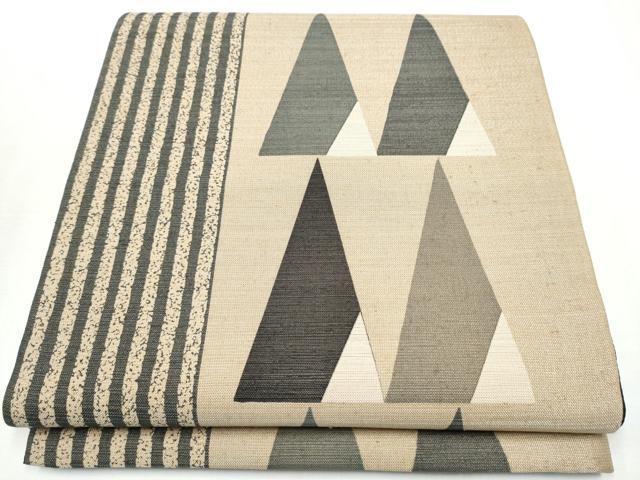 平和屋着物●ぜんまい紬　全通柄袋帯　幾何学文様　銀糸　正絹　逸品　CABA4847hy