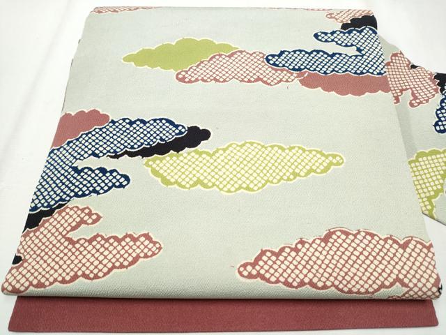 平和屋着物●全通柄　九寸名古屋帯　型染め　雲重ね文　正絹　逸品　CABA4882hy