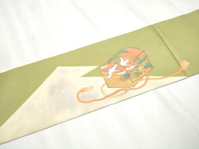 平和屋着物○塩瀬 九寸名古屋帯 手描き 人物文 金銀彩 正絹 逸品