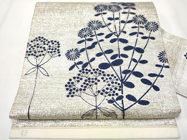 平和屋着物●西陣　川島織物　九寸名古屋帯　枝花文　金銀糸　正絹　逸品　CABA4887hy