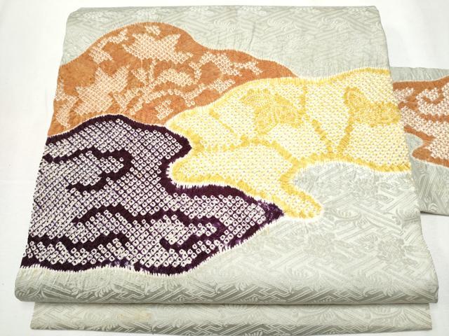 平和屋着物●名門　藤娘きぬたや・総絞り　九寸名古屋帯　絞り　霞草花文　正絹　逸品　CABA4889hy