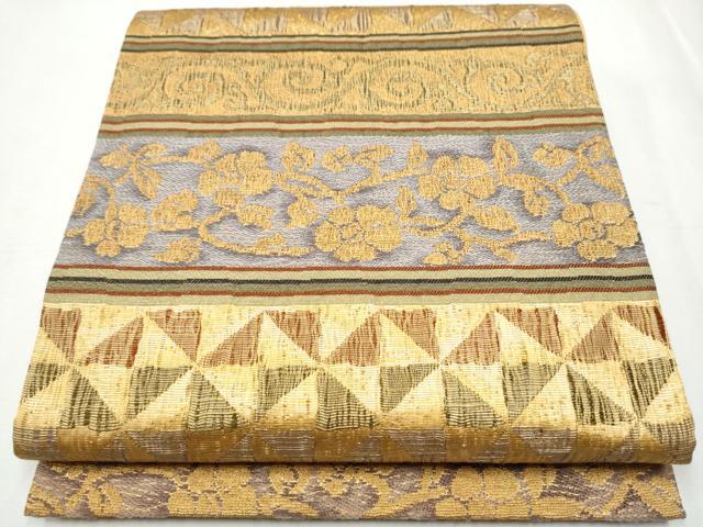 平和屋着物●六通柄袋帯　横段花唐草文　金糸　正絹　逸品　CABA4911hy