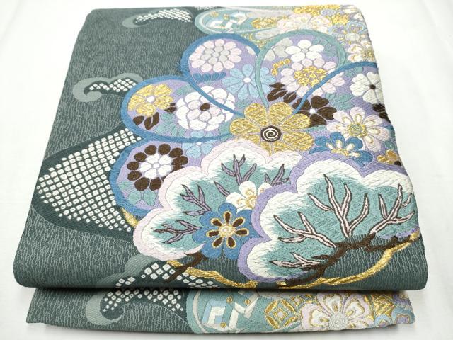 平和屋着物●六通柄袋帯　唐織　草花文　金糸　正絹　逸品　CABA4913hy