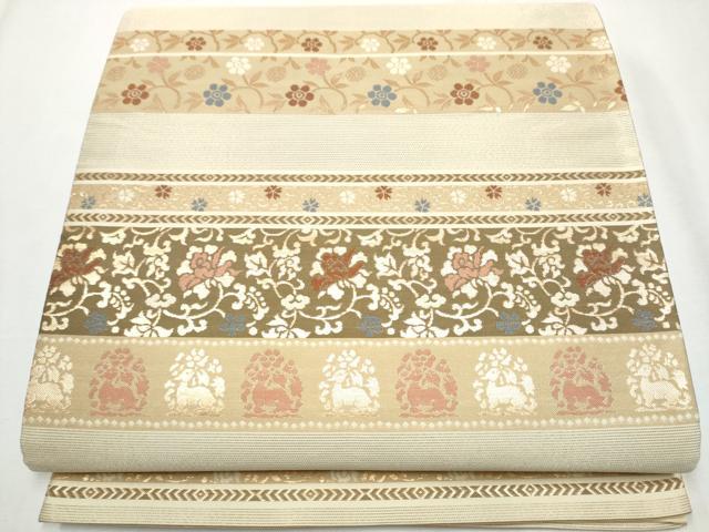 平和屋着物●六通柄袋帯　横段花唐草文　金糸　正絹　逸品　CABA4945hy