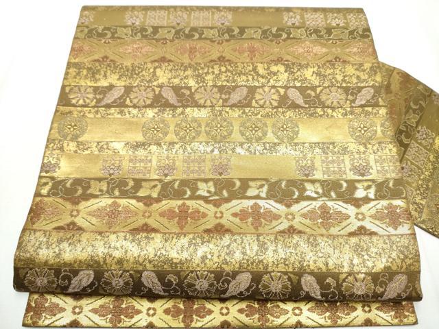 平和屋着物●九寸名古屋帯　横段花文　金彩　正絹　逸品　CABA4956hy