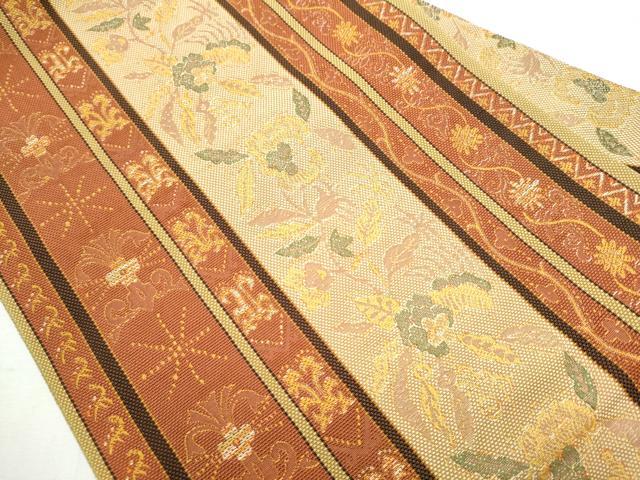 平和屋着物●本場筑前博多織　八寸名古屋帯　花唐草間道　正絹　逸品　CABA4973hy_1