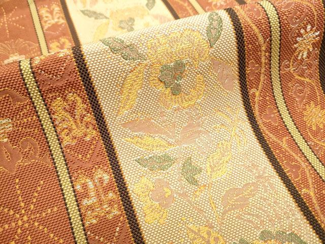平和屋着物●本場筑前博多織　八寸名古屋帯　花唐草間道　正絹　逸品　CABA4973hy_2