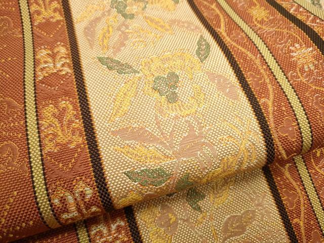 平和屋着物●本場筑前博多織　八寸名古屋帯　花唐草間道　正絹　逸品　CABA4973hy_3