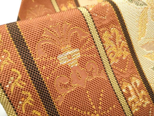平和屋着物●本場筑前博多織　八寸名古屋帯　花唐草間道　正絹　逸品　CABA4973hy_4