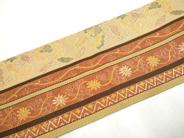 平和屋着物●本場筑前博多織　八寸名古屋帯　花唐草間道　正絹　逸品　CABA4973hy_5