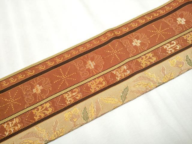 平和屋着物●本場筑前博多織　八寸名古屋帯　花唐草間道　正絹　逸品　CABA4973hy_6