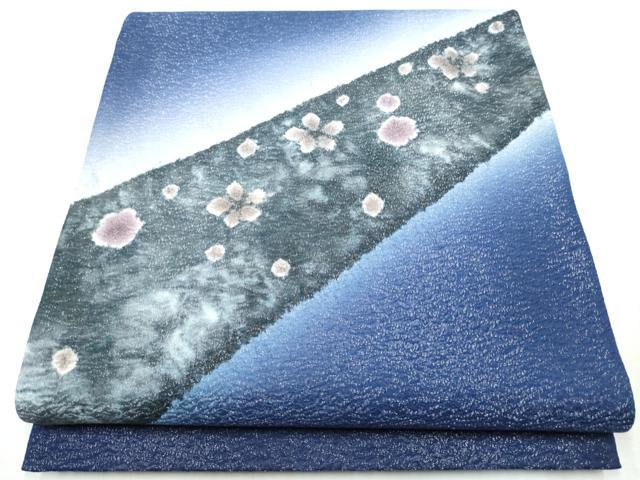 平和屋着物●太鼓柄袋帯　絞り　舞花文　銀通し地　正絹　逸品　CABA5020hy