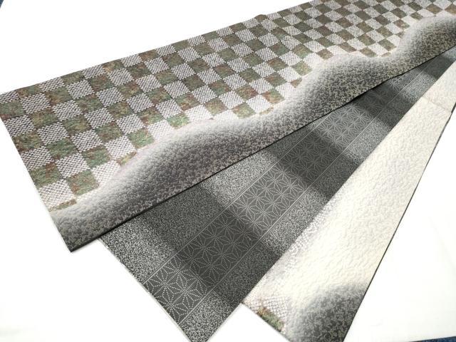 平和屋着物●両方向　両面　全通柄袋帯　絞り　市松鹿の子文　金糸　正絹　逸品　CABA5031hy