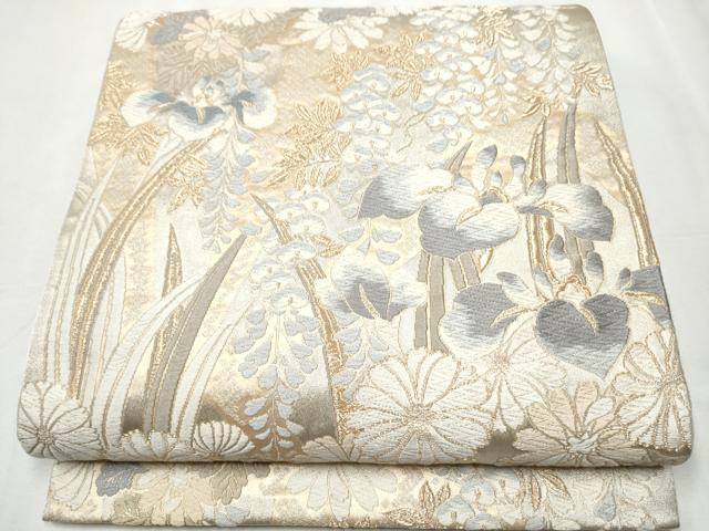 平和屋着物●青々庵　六通柄袋帯　唐織　草花文　金糸　正絹　逸品　CABA5037hy